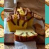 Ricetta Pound Cake con biscotti Lotus tagliata a fette su tagliere, dolce soffice per colazione o merenda